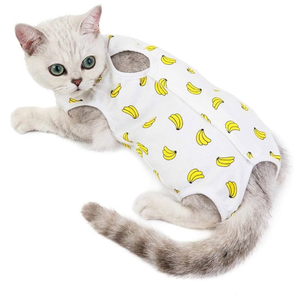 Surgical suit for cats banana print, pet onesie/pyjama cone replacement surgery